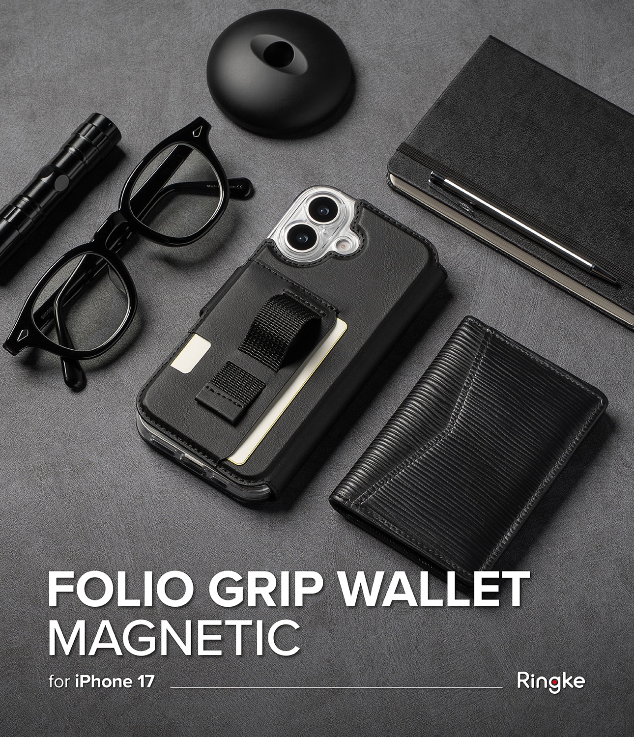 iPhone 17 Folio Grip Wallet Magnetic, svart