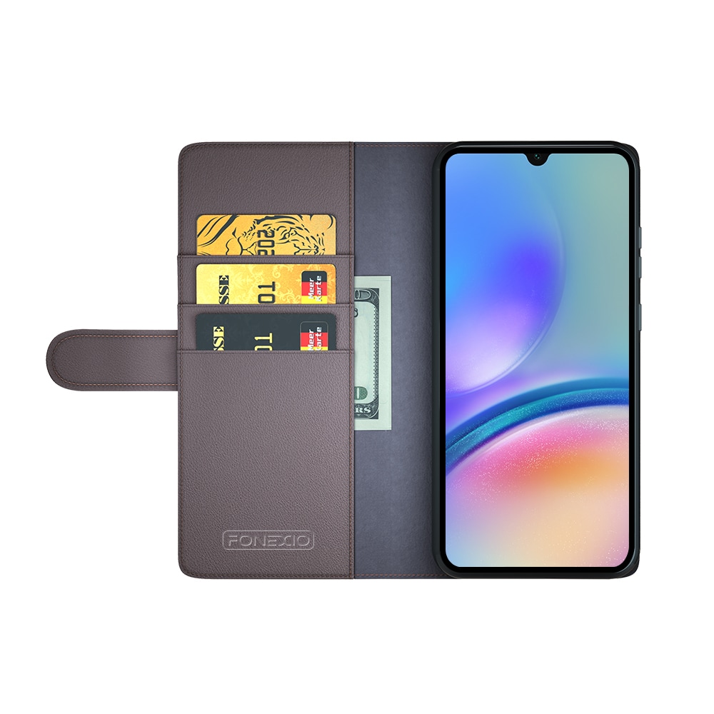 Samsung Galaxy A05s Plånboksfodral i Äkta Läder, Brun