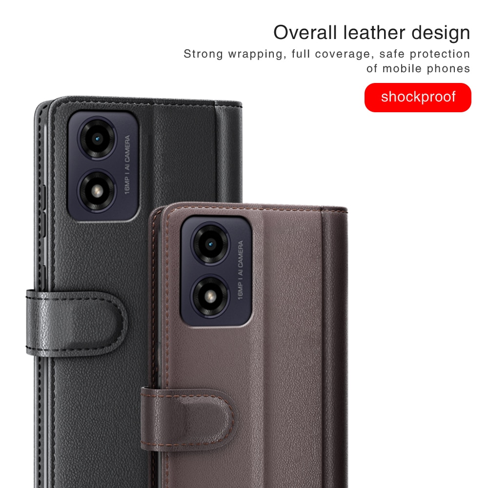 Motorola Moto G24 Plånboksfodral i Äkta Läder, svart
