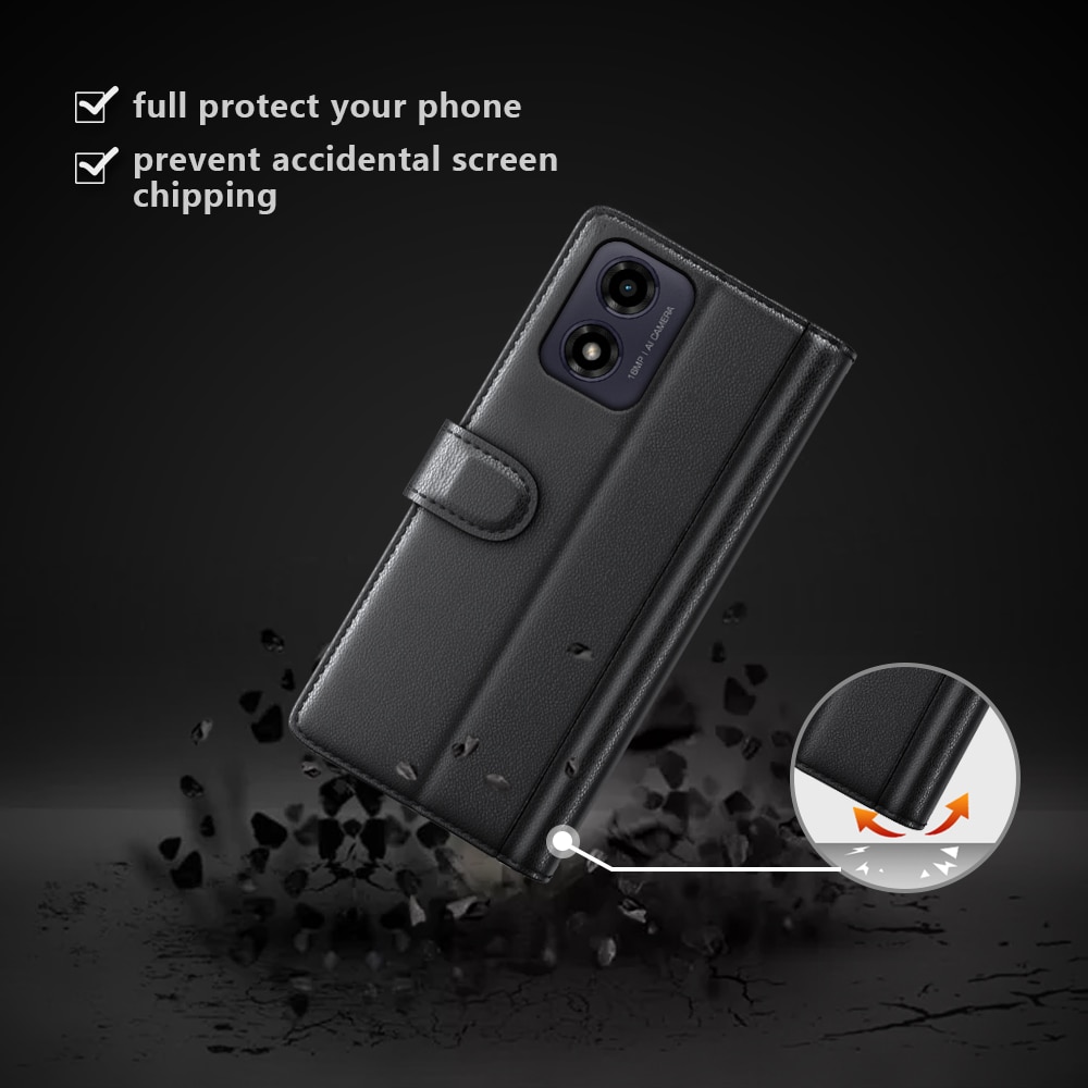 Motorola Moto G04 Plånboksfodral i Äkta Läder, svart