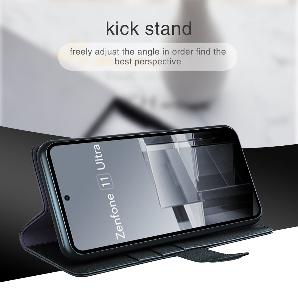 Asus Zenfone 11 Ultra Plånboksfodral i Äkta Läder, svart