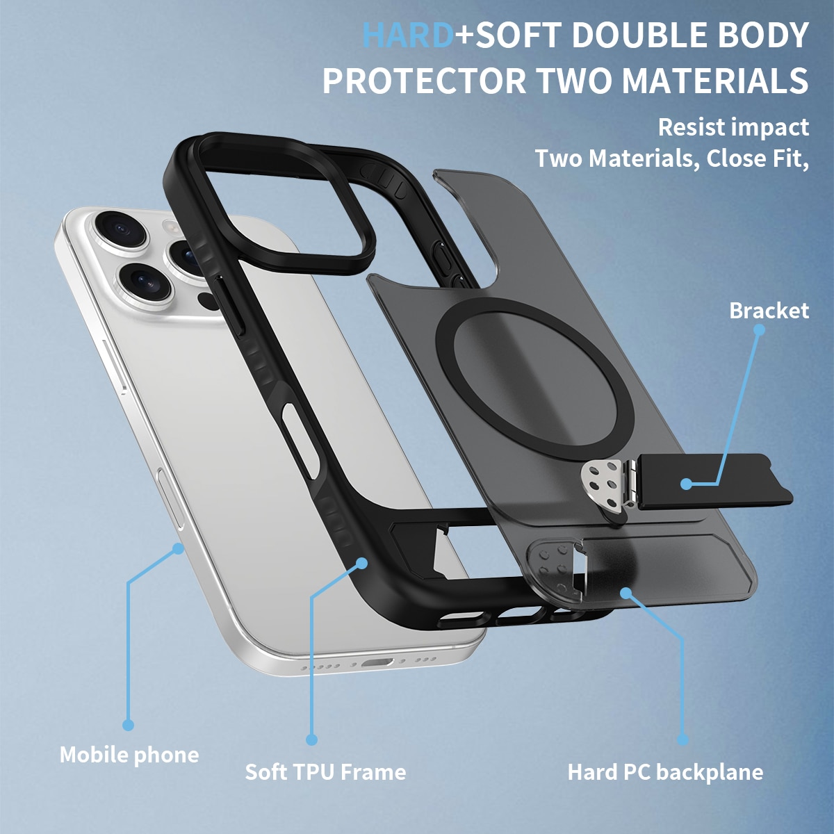 iPhone 16 Pro Magnetiskt hybridskal med inbyggt ställ, Svart