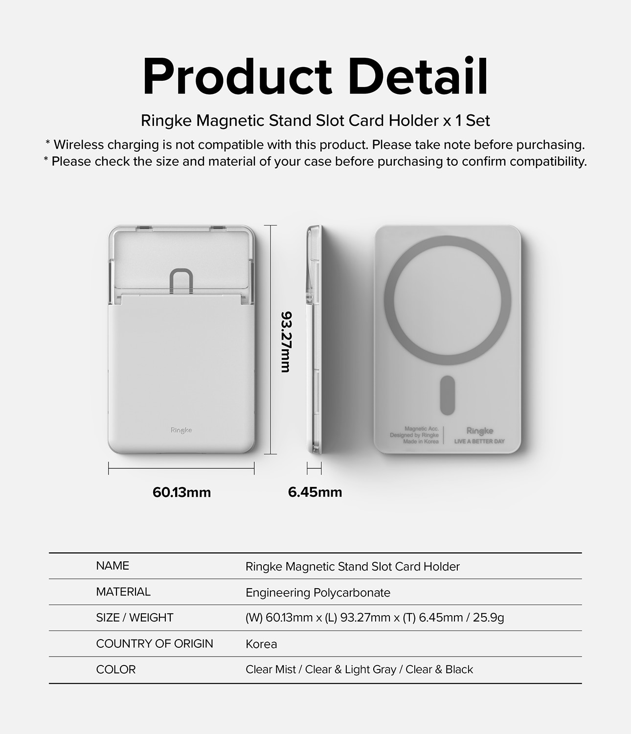 MagSafe Magnetic Stand Card Slot Korthållare, Light Gray