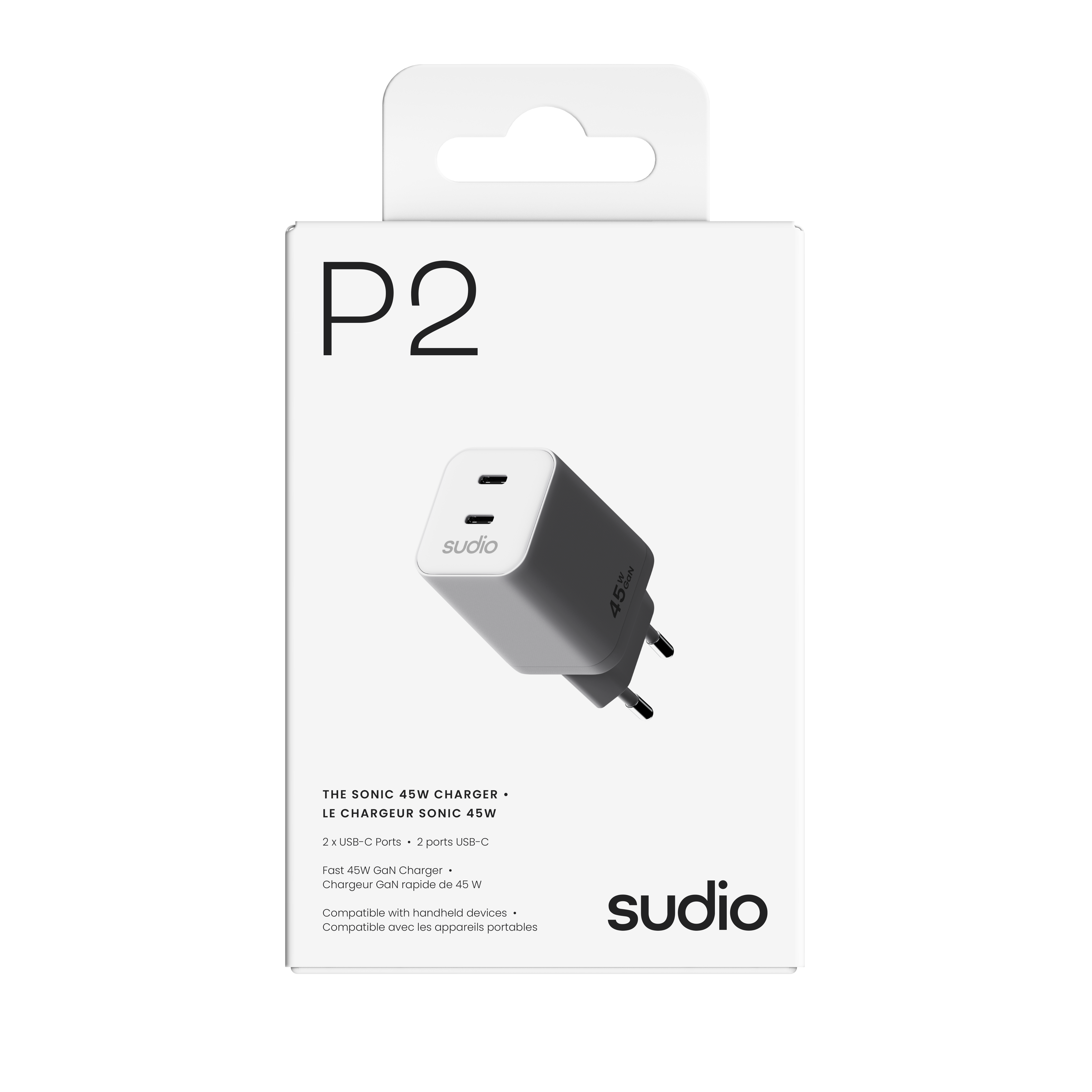 P2 2 x USB-C Väggladdare 45W, Vit