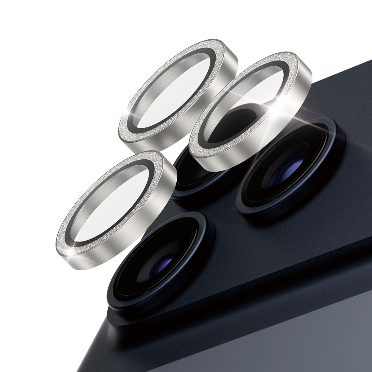 iPhone 17 Pro Hoops linsskydd med aluminiumram, Glitter Silver
