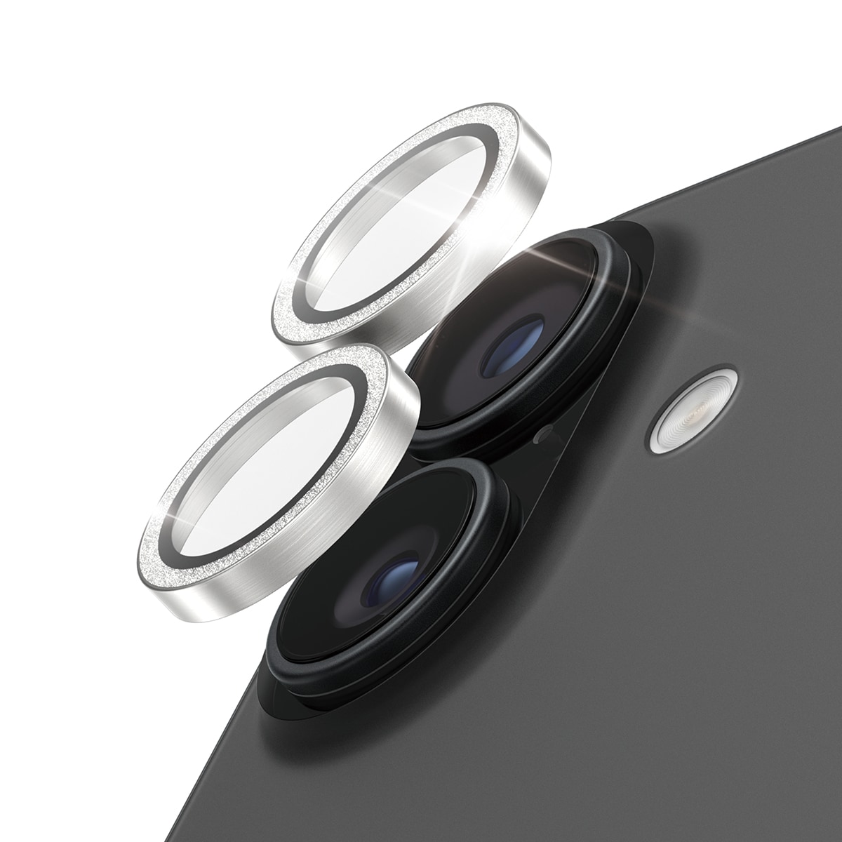 iPhone 17 Hoops linsskydd med aluminiumram, Glitter Silver