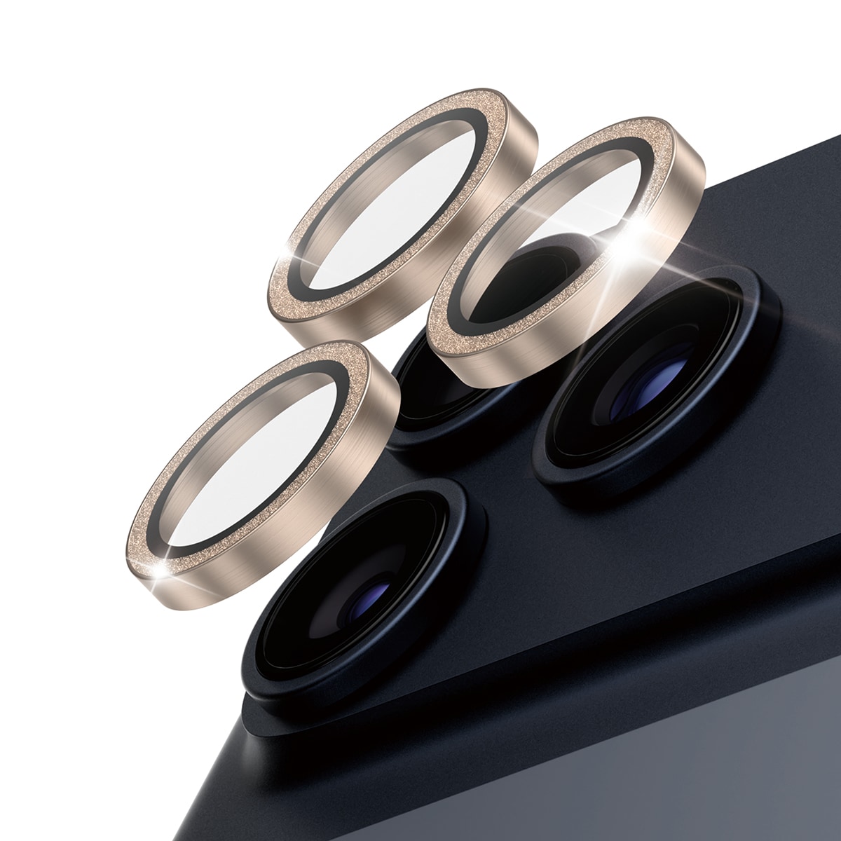 iPhone 17 Pro Hoops linsskydd med aluminiumram, Glitter Gold