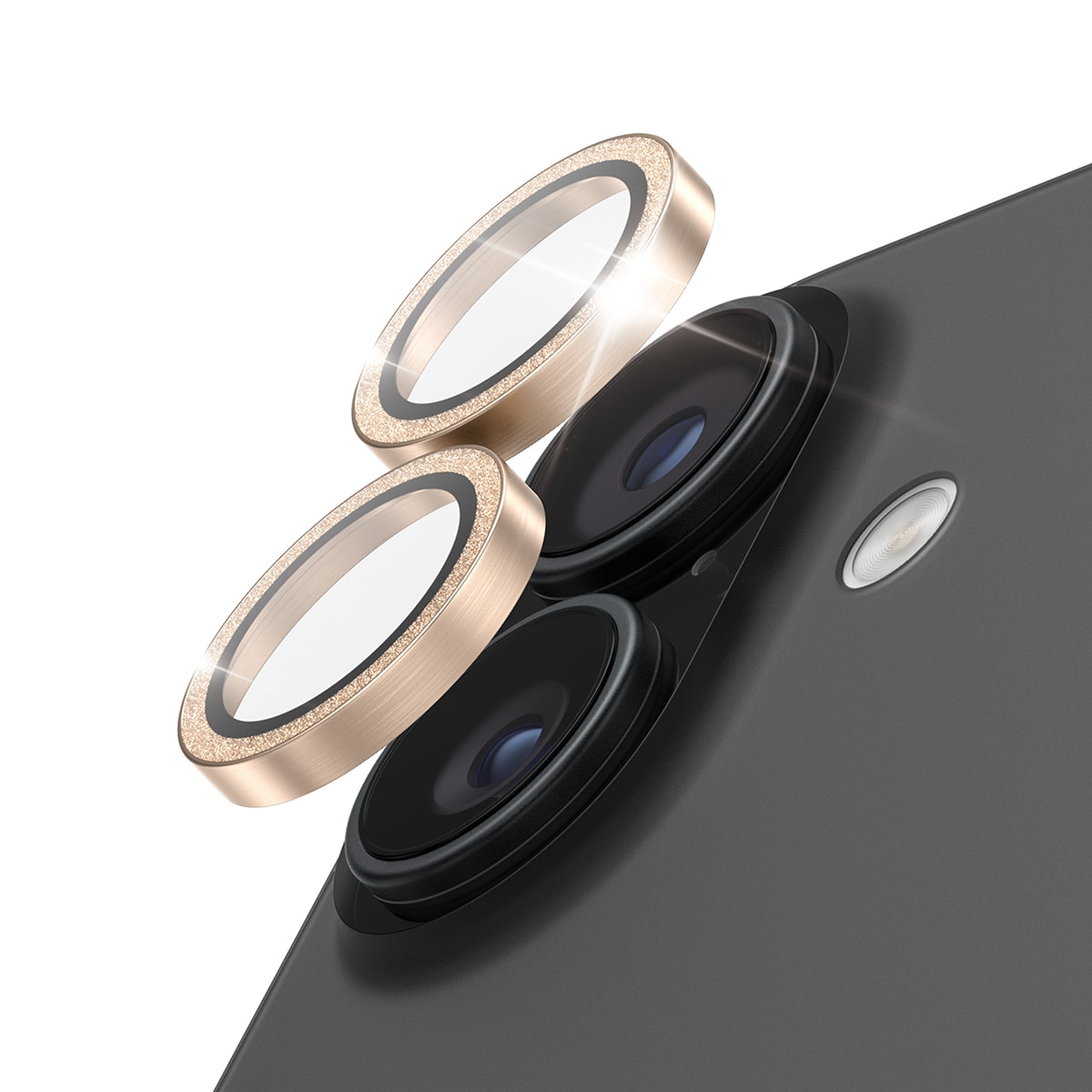 iPhone 17 Hoops linsskydd med aluminiumram, Glitter Gold