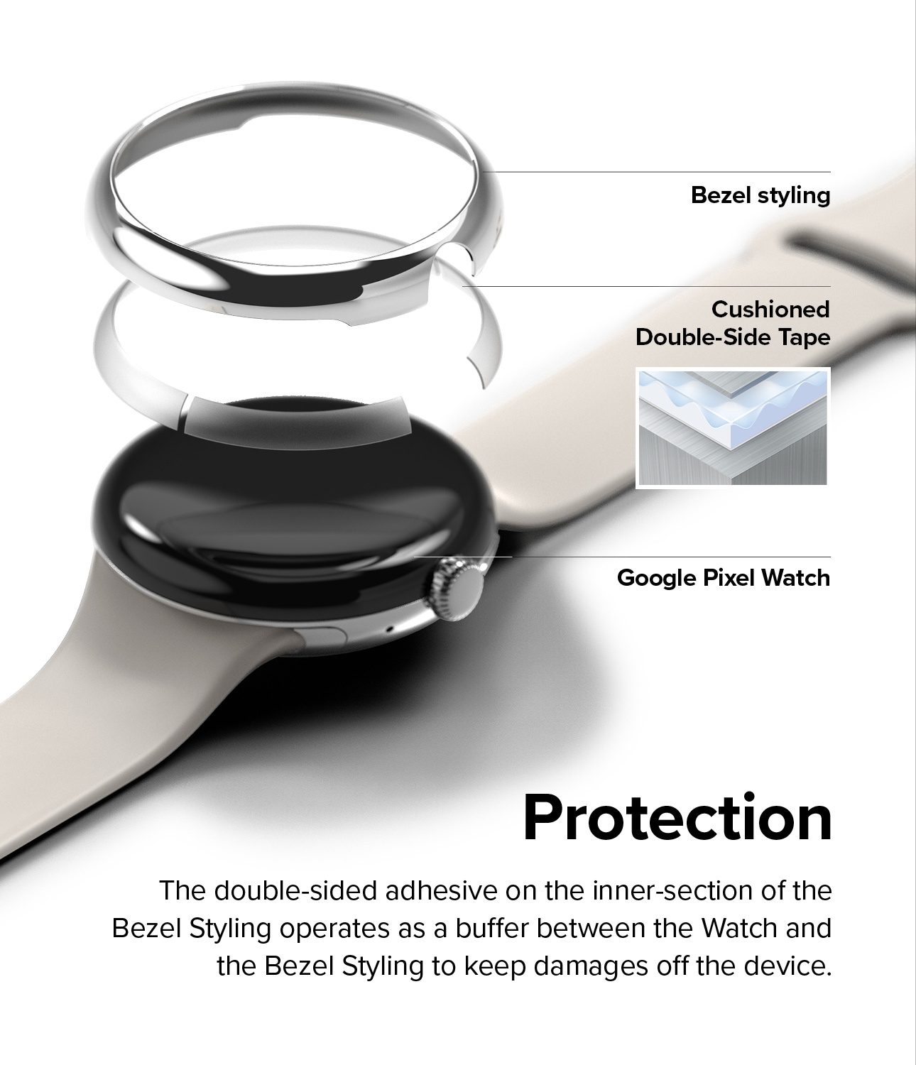 Google Pixel Watch 2 Skyddsram - Bezel Styling Silver