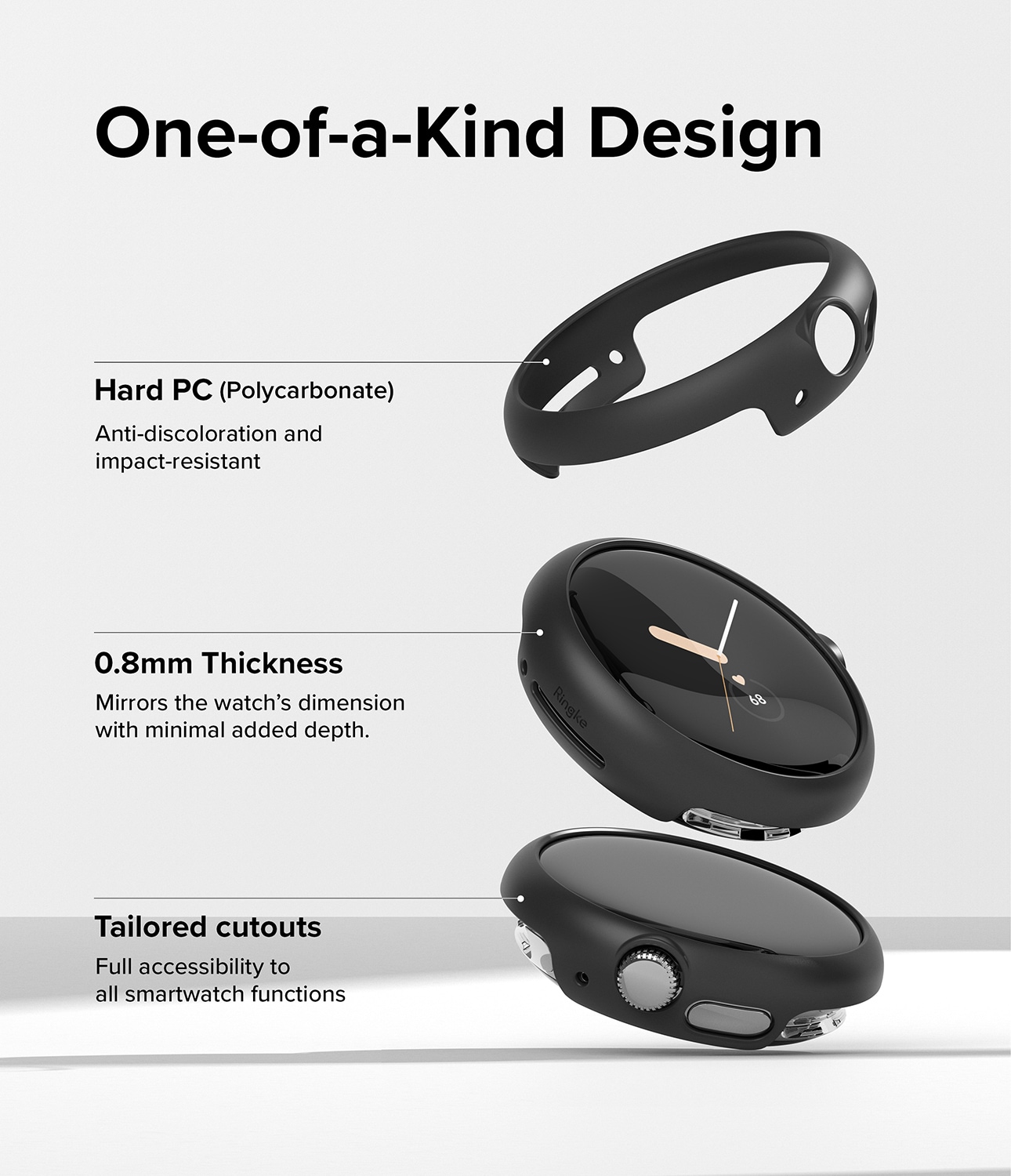 Google Pixel Watch Tunt skal (2-pack), Matte Black & Clear