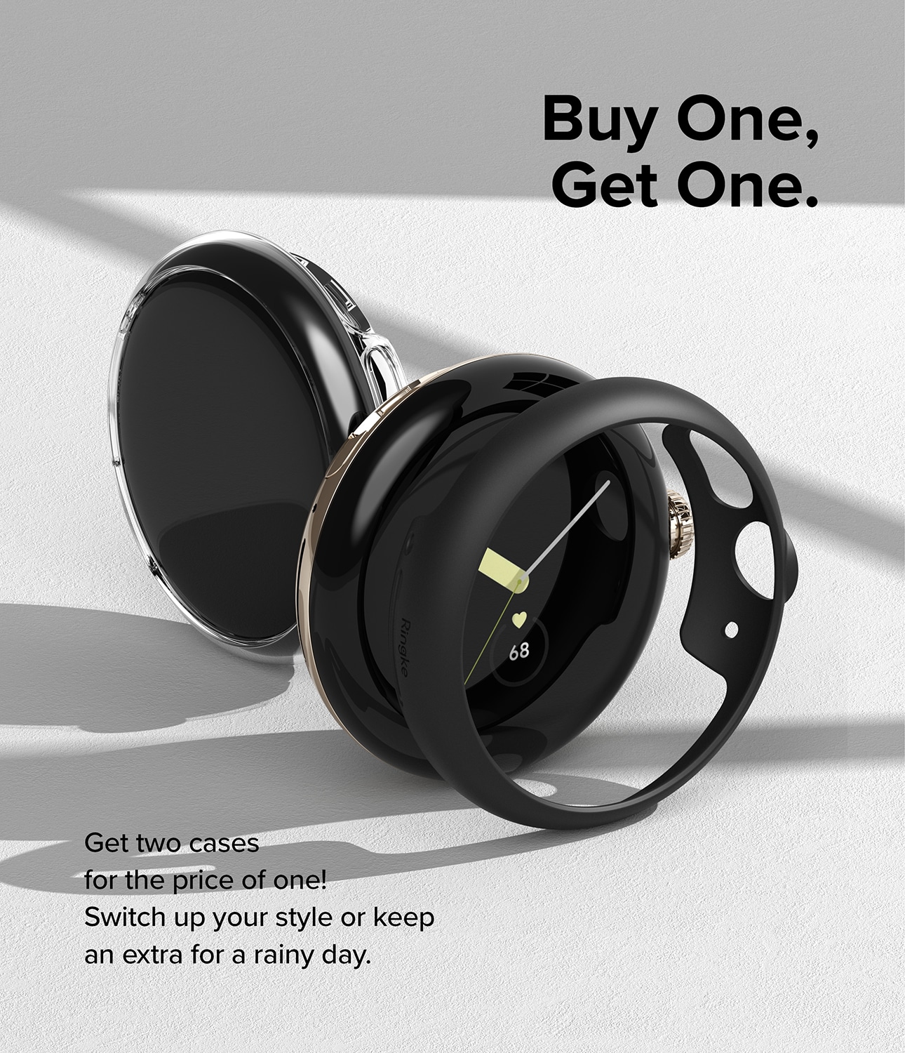 Google Pixel Watch Tunt skal (2-pack), Matte Black & Clear