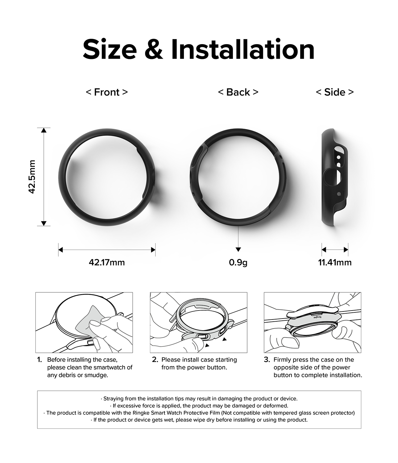 Google Pixel Watch Tunt skal (2-pack), Matte Black & Clear