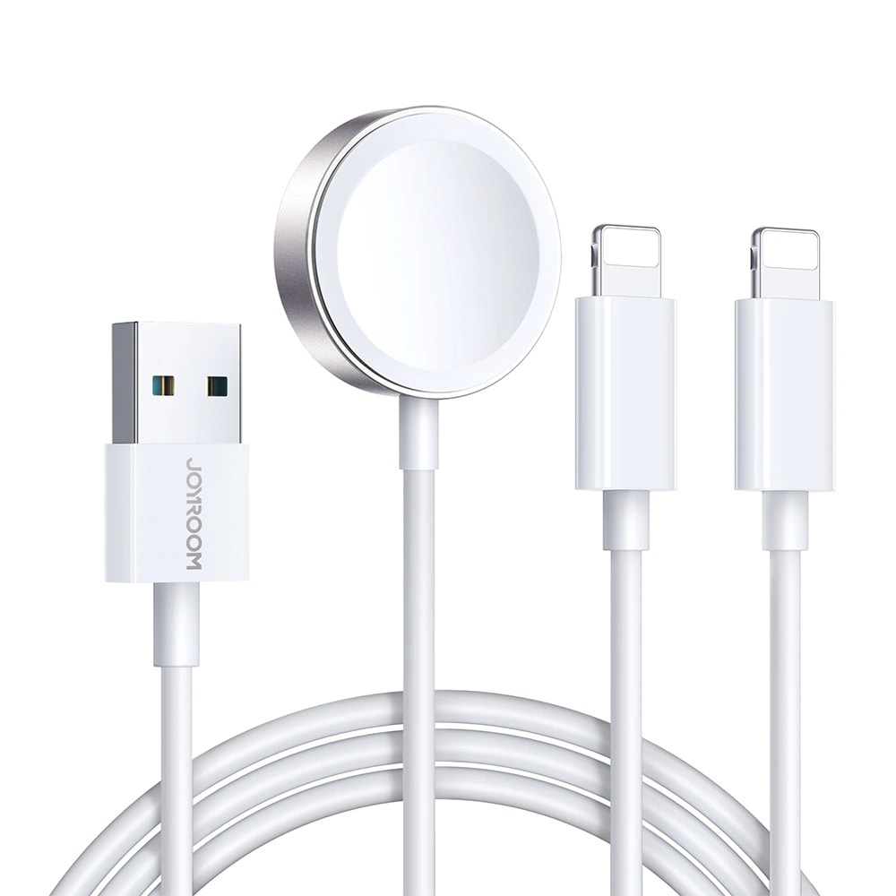 3-in-1 Laddningskabel - USB-A till Lightning & Magnetisk Laddare, vit