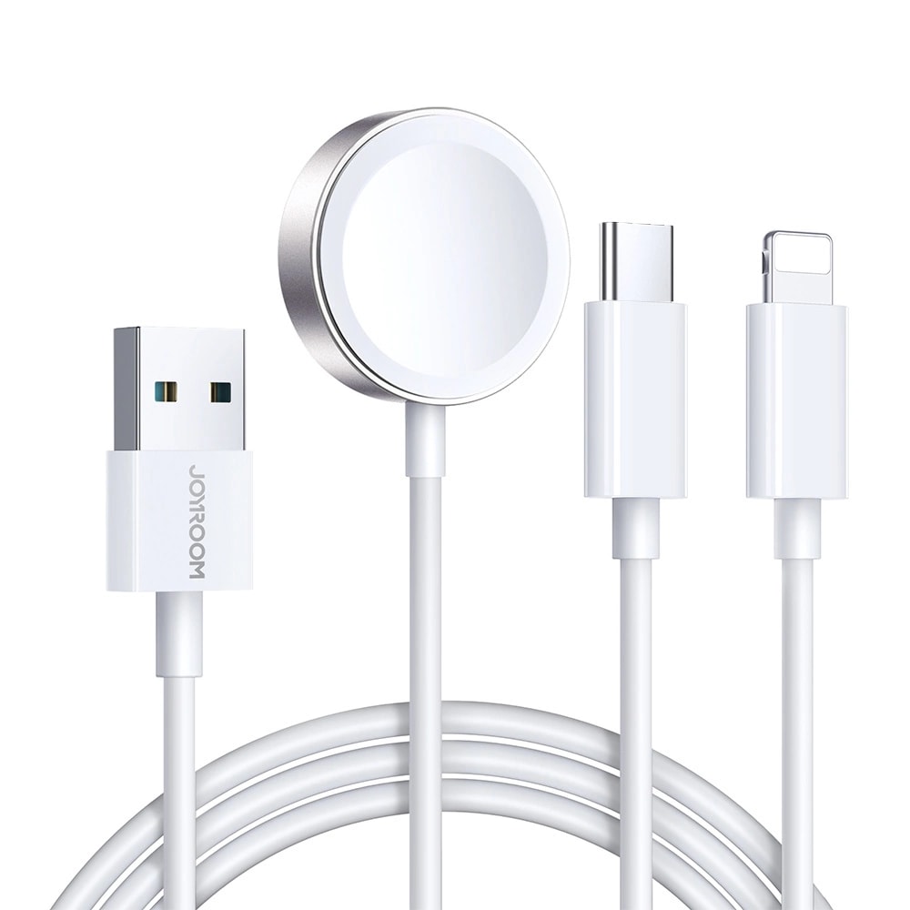 3-in-1 Laddningskabel - USB-A till USB-C/Lightning & Magnetisk Laddare, vit