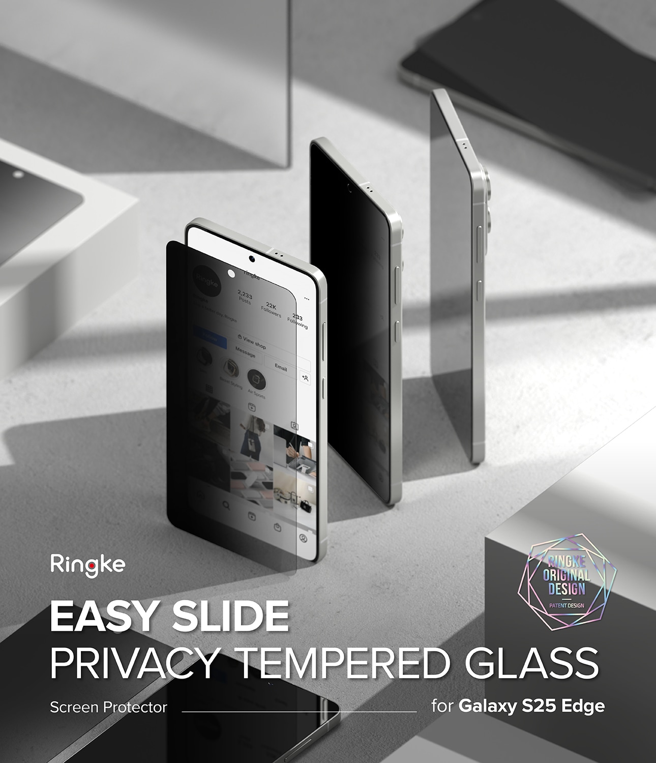 Samsung Galaxy S25 Edge Anti-spy Skärmskydd i glas med monteringsram (2-pack)