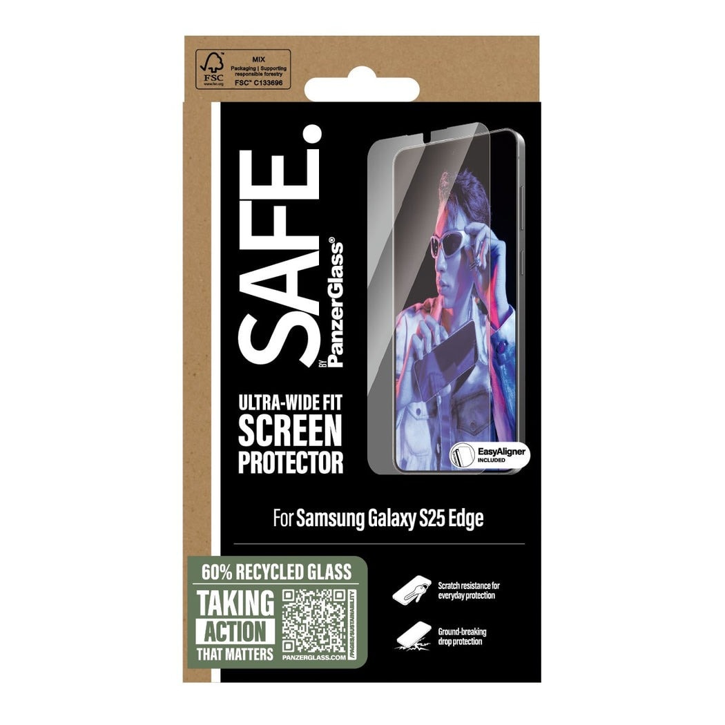 Samsung Galaxy S25 Edge Skärmskydd i glas med installationsram - Ultra Wide Fit