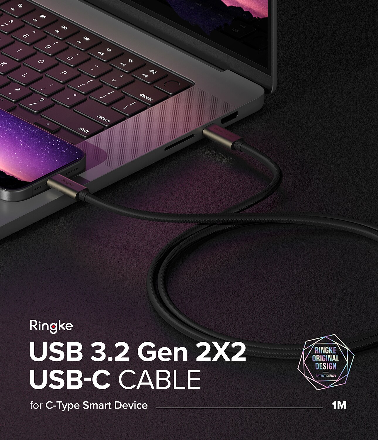 USB-C till USB-C 3.2 Gen 2x2 Laddningskabel 1m, svart