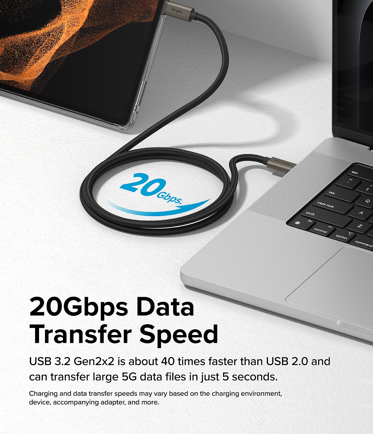 USB-C till USB-C 3.2 Gen 2x2 Laddningskabel 2m, svart