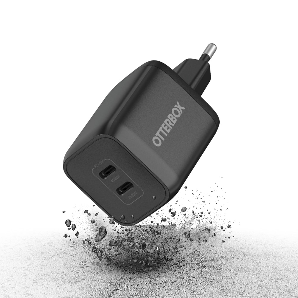 Väggladdare 2x USB-C GaN 65W, Black