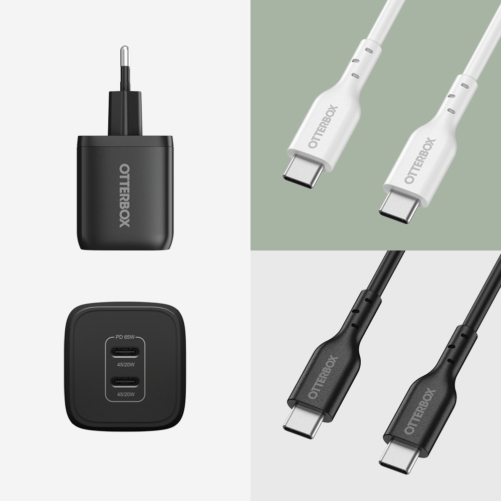 Väggladdare 2x USB-C GaN 65W, Black