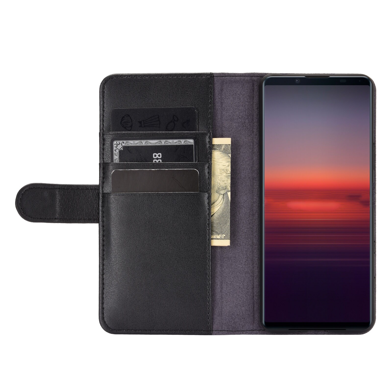 Sony Xperia 10 II Plånboksfodral i Äkta Läder, svart