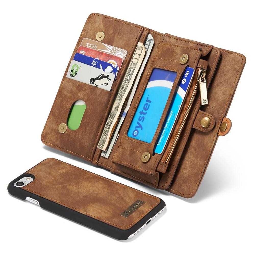 iPhone 7 Rymligt plånboksfodral med många kortfack, brun