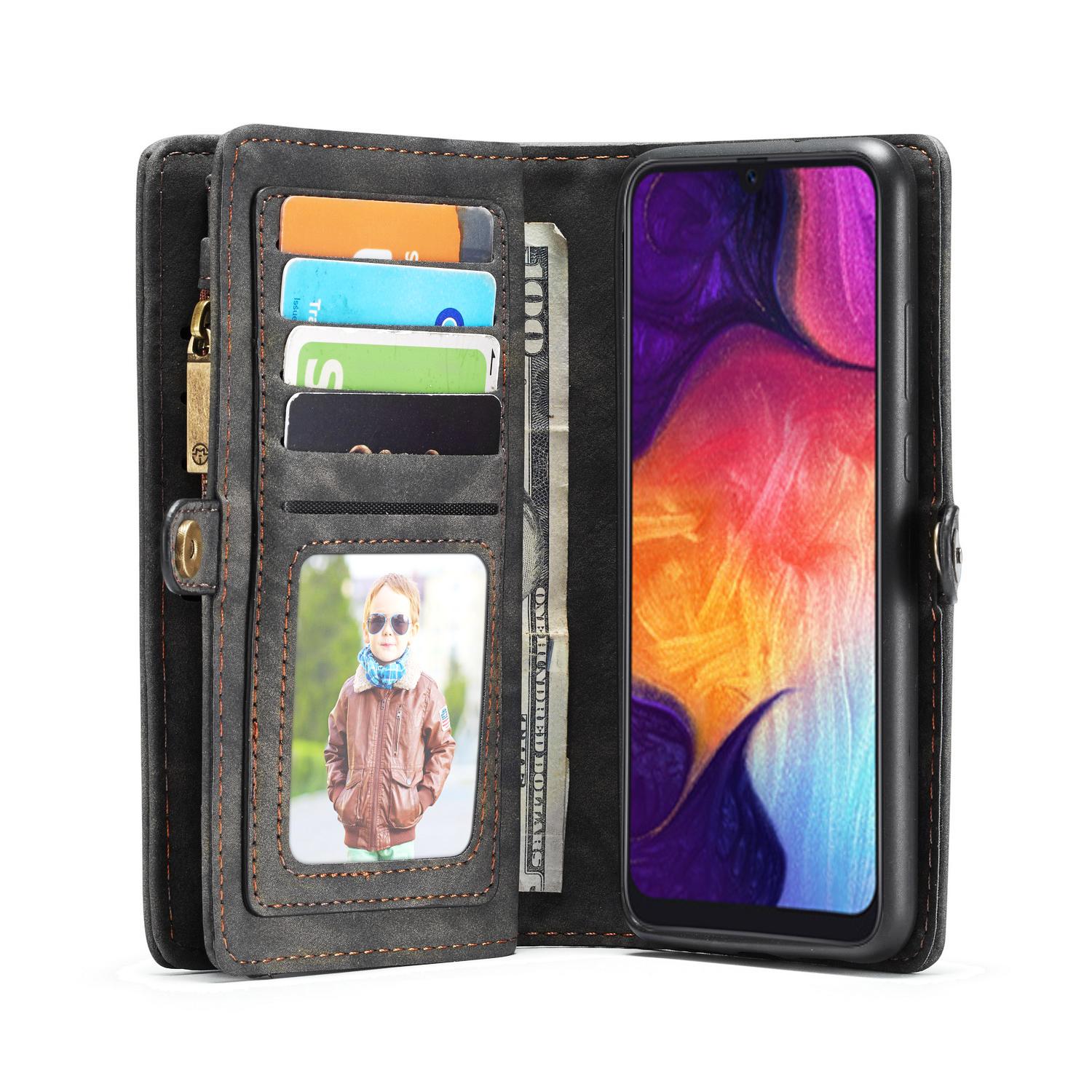 Samsung Galaxy A50 Rymligt plånboksfodral med många kortfack, Grå