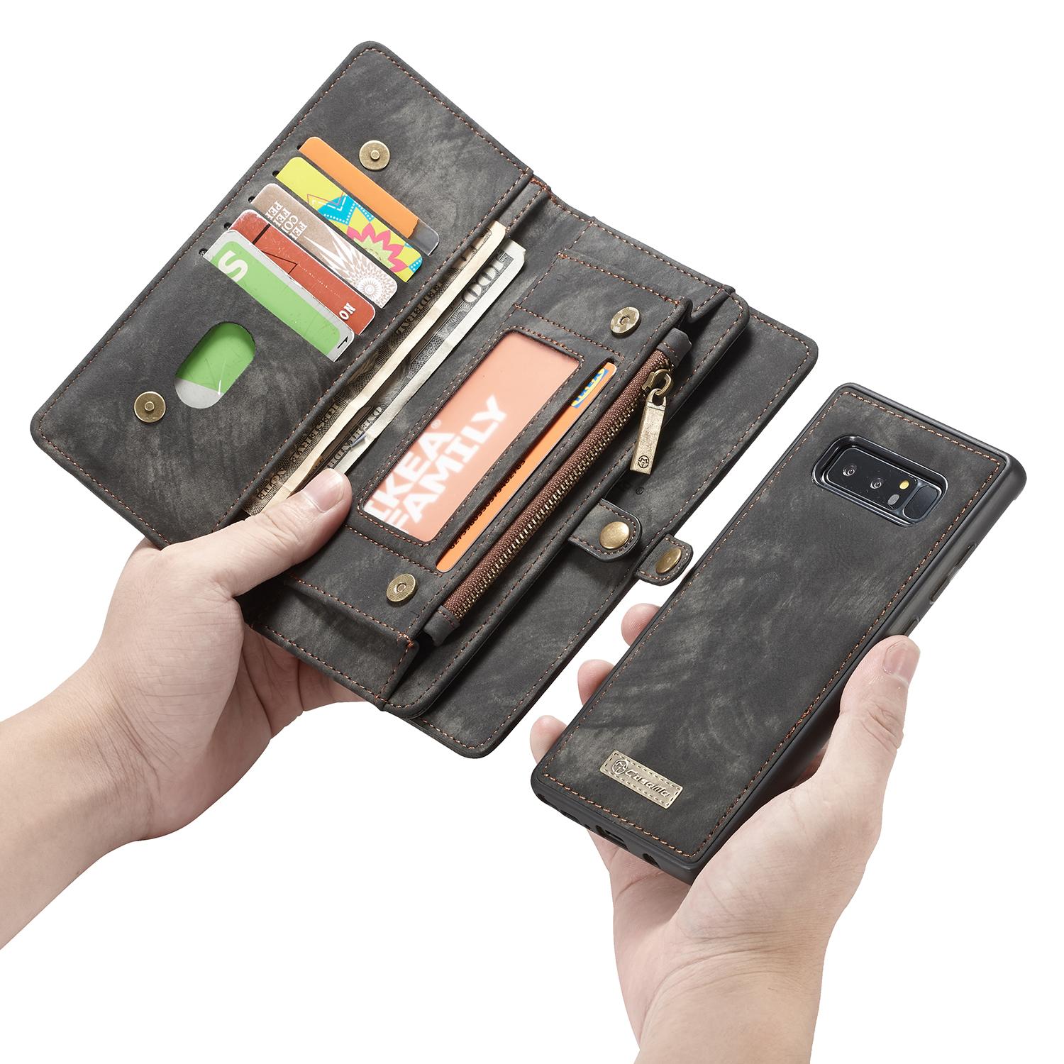Samsung Galaxy Note 8 Rymligt plånboksfodral med många kortfack, Grå