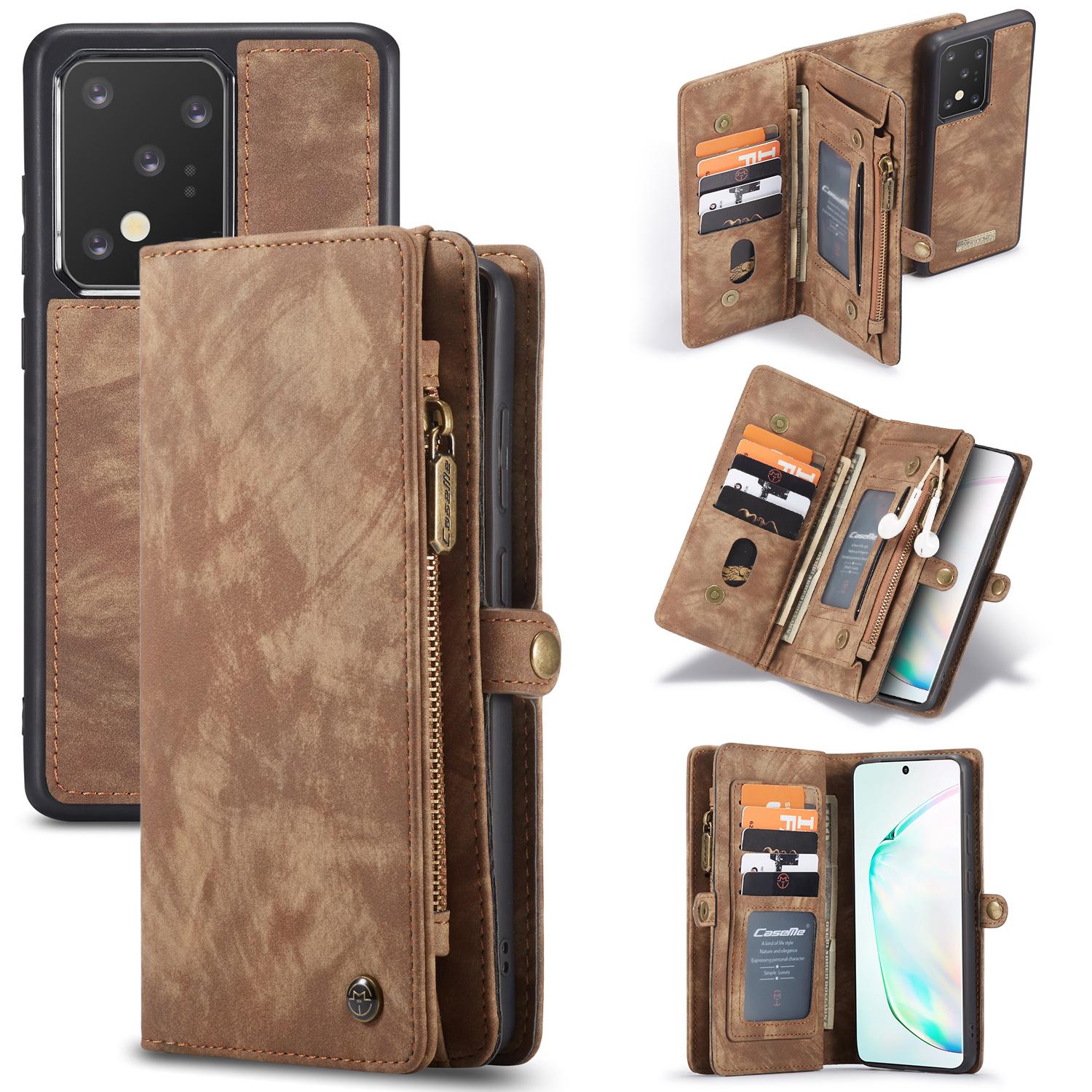 Samsung Galaxy S20 Ultra Rymligt plånboksfodral med många kortfack, Brun