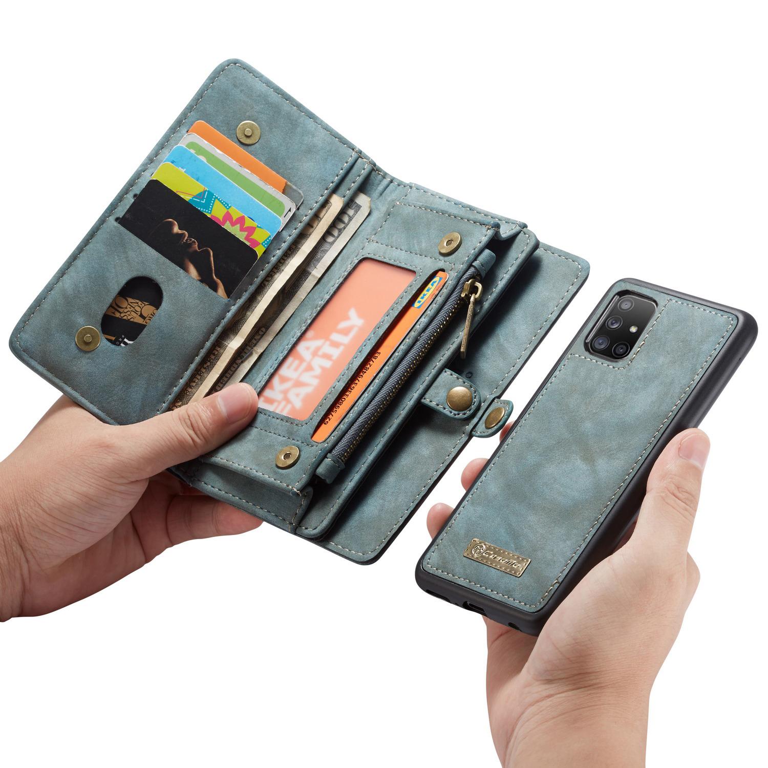 Galaxy A71 Rymligt plånboksfodral med många kortfack, blå