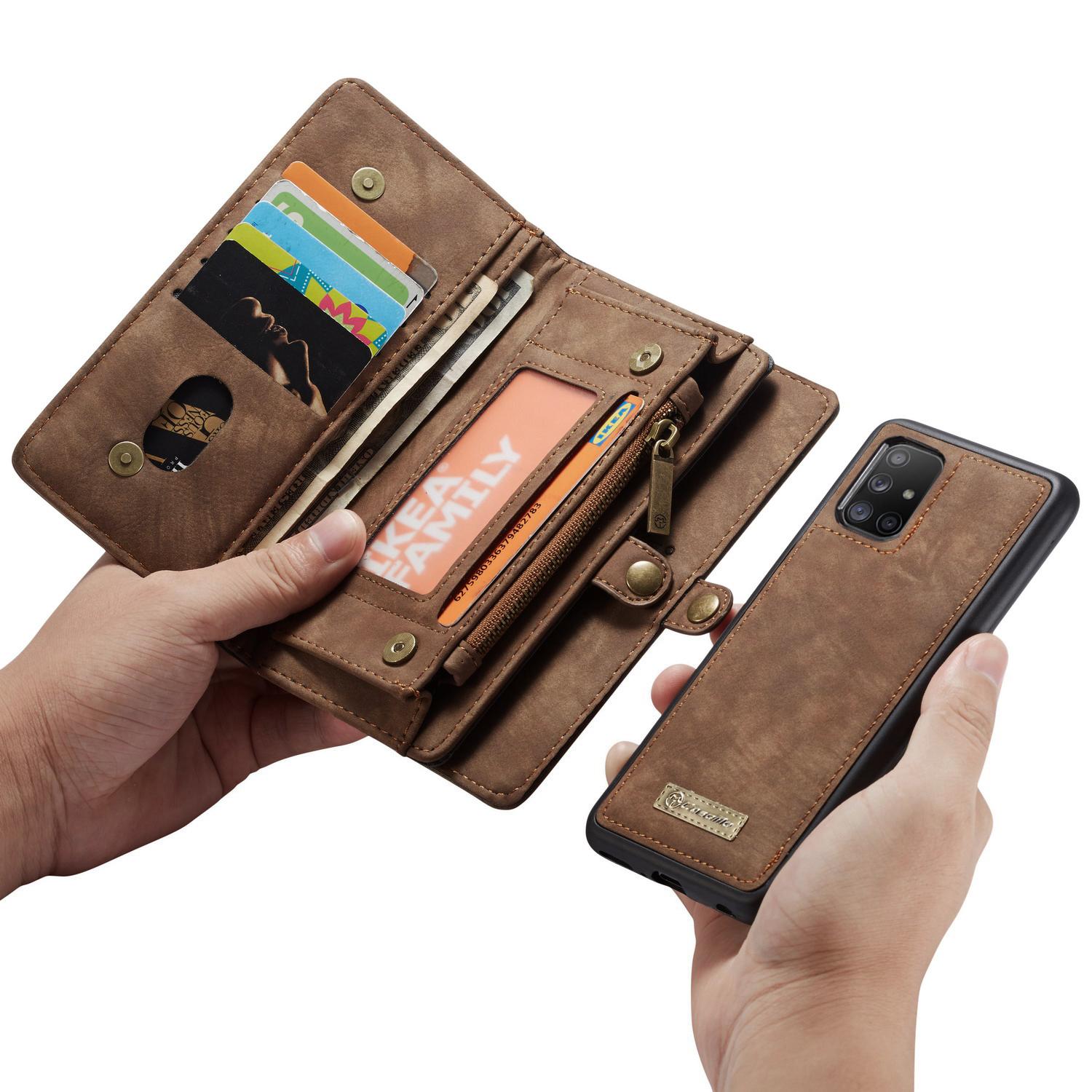 Galaxy A71 Rymligt plånboksfodral med många kortfack, brun