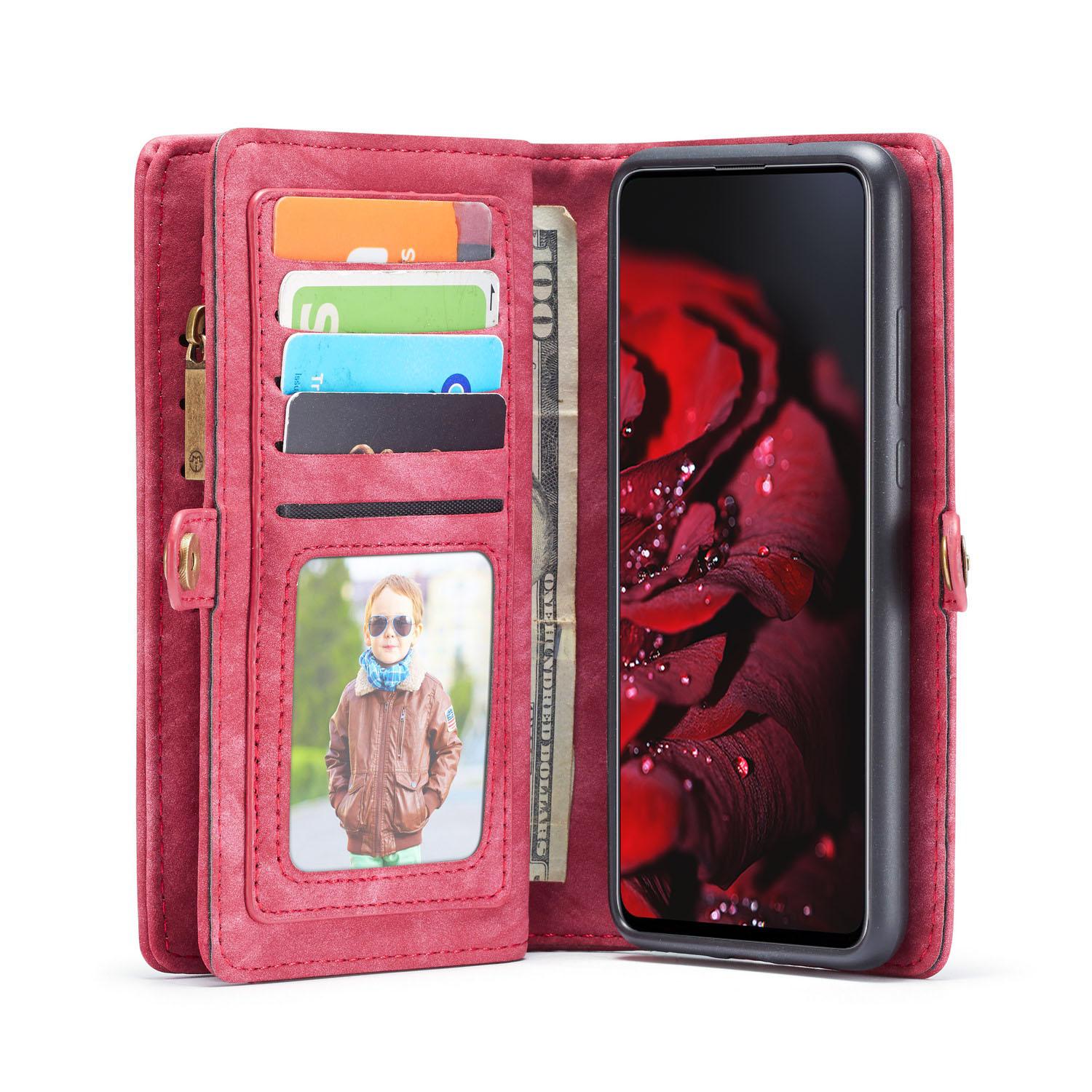 Galaxy A71 Rymligt plånboksfodral med många kortfack, röd