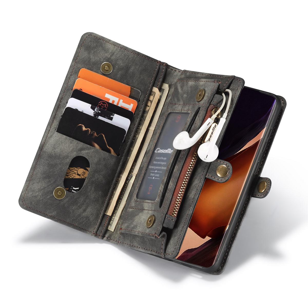 Galaxy Note 20 Ultra Rymligt plånboksfodral med många kortfack, grå