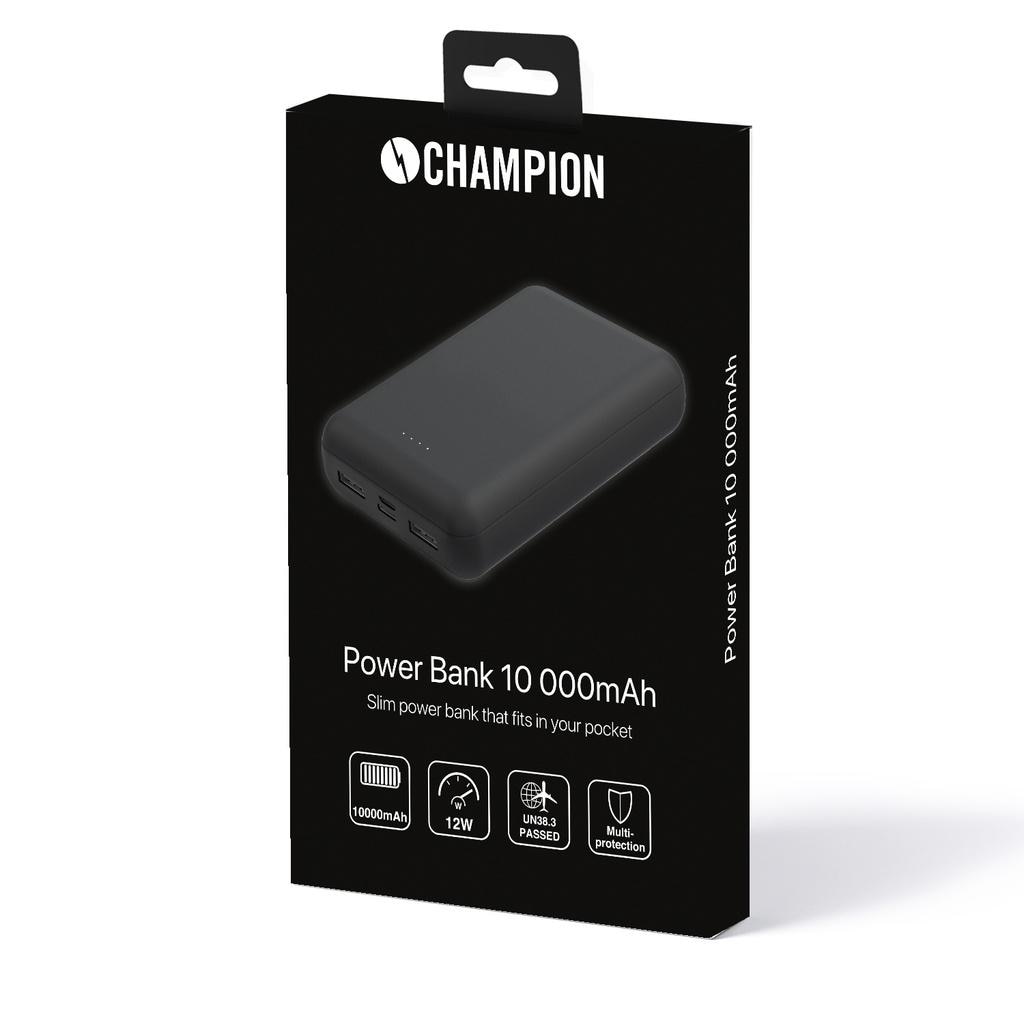 Powerbank 10000 mAh USB-C + USB-A, svart