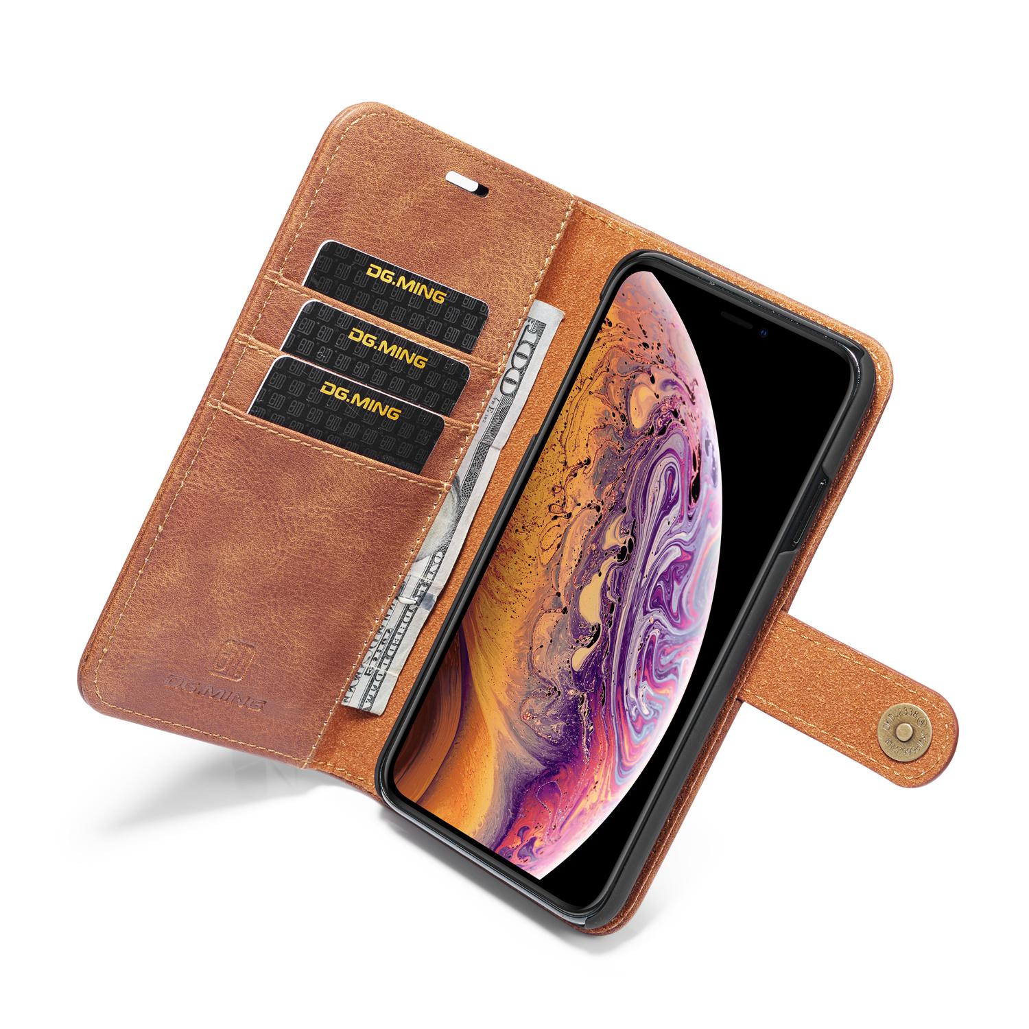 iPhone X/XS Plånboksfodral med avtagbart skal, cognac