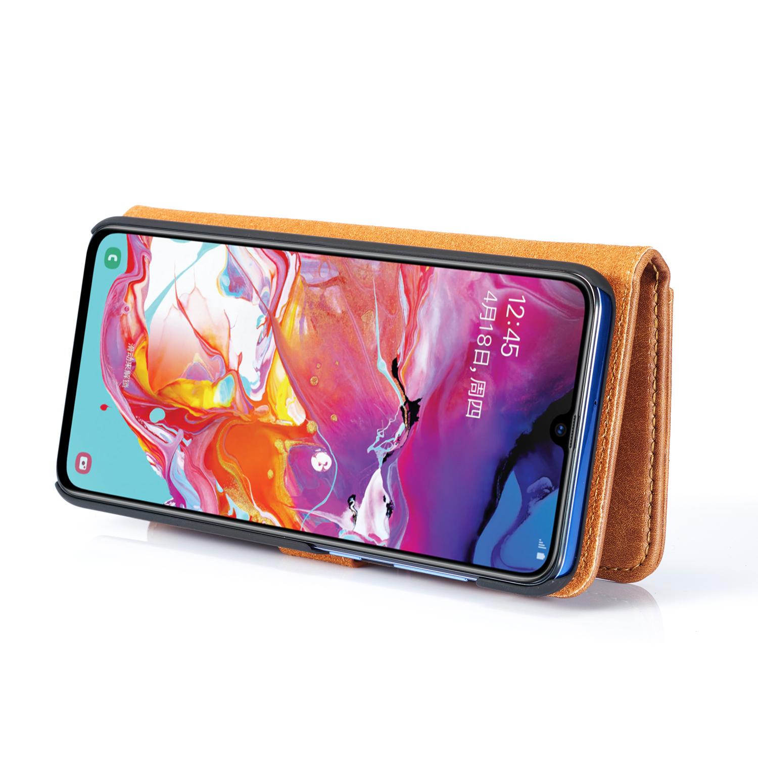 Samsung Galaxy A70 Plånboksfodral med avtagbart skal, cognac