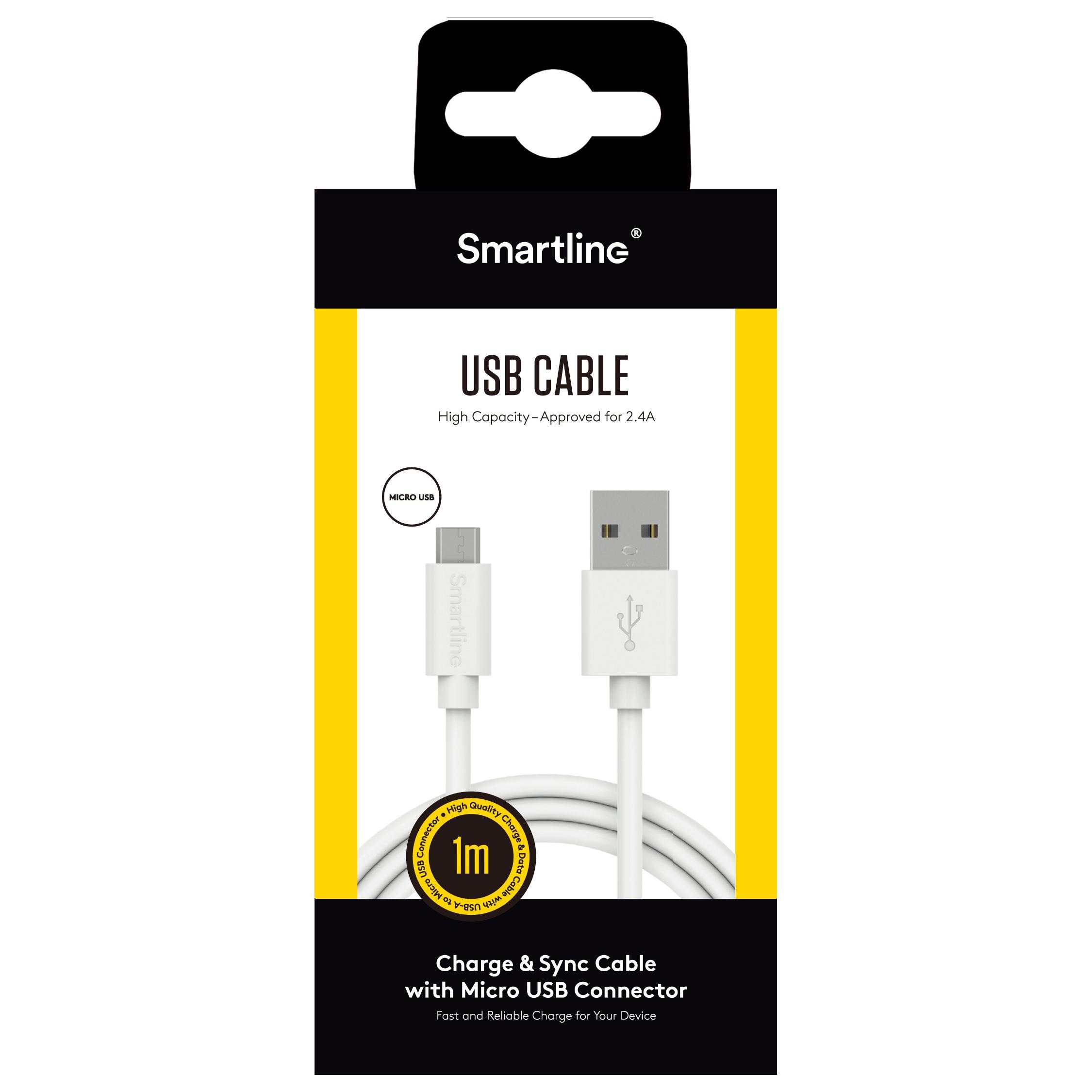 Laddningskabel 1m MicroUSB, vit