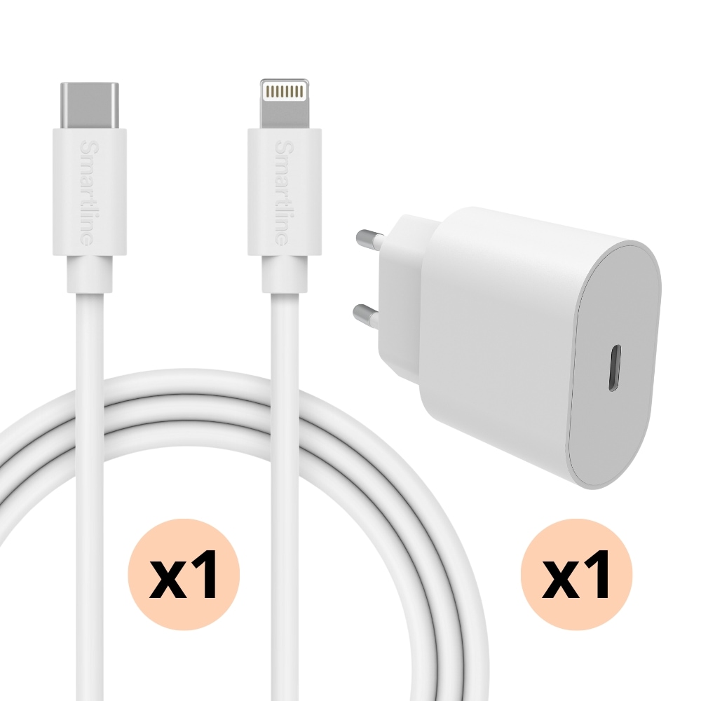 iPad 10.2 9th Gen (2021) Kit för optimal laddning med 2m Lightning-kabel 20W, vit - Smartline