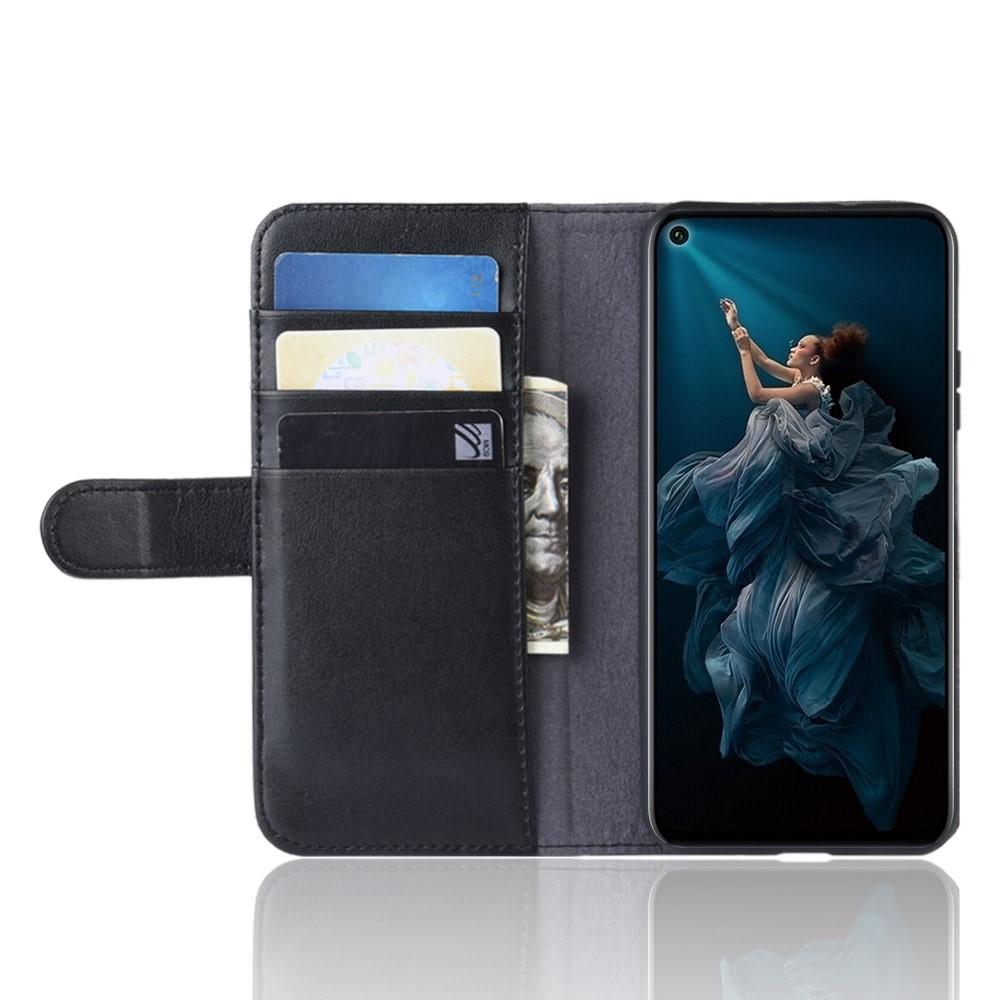 Huawei Nova 5T/Honor 20 Plånboksfodral i Äkta Läder, svart