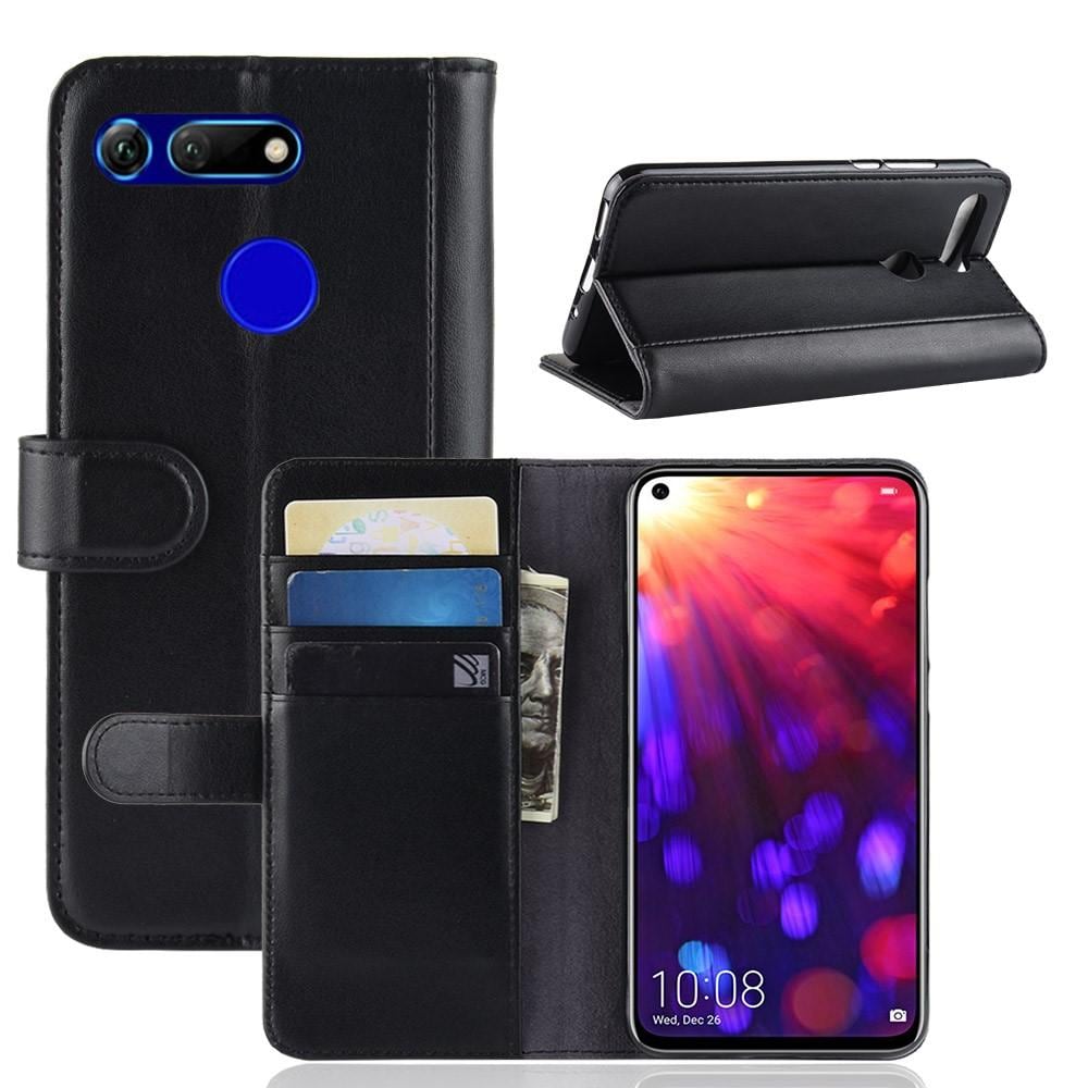 Huawei Honor View 20 Plånboksfodral i Äkta Läder, Svart
