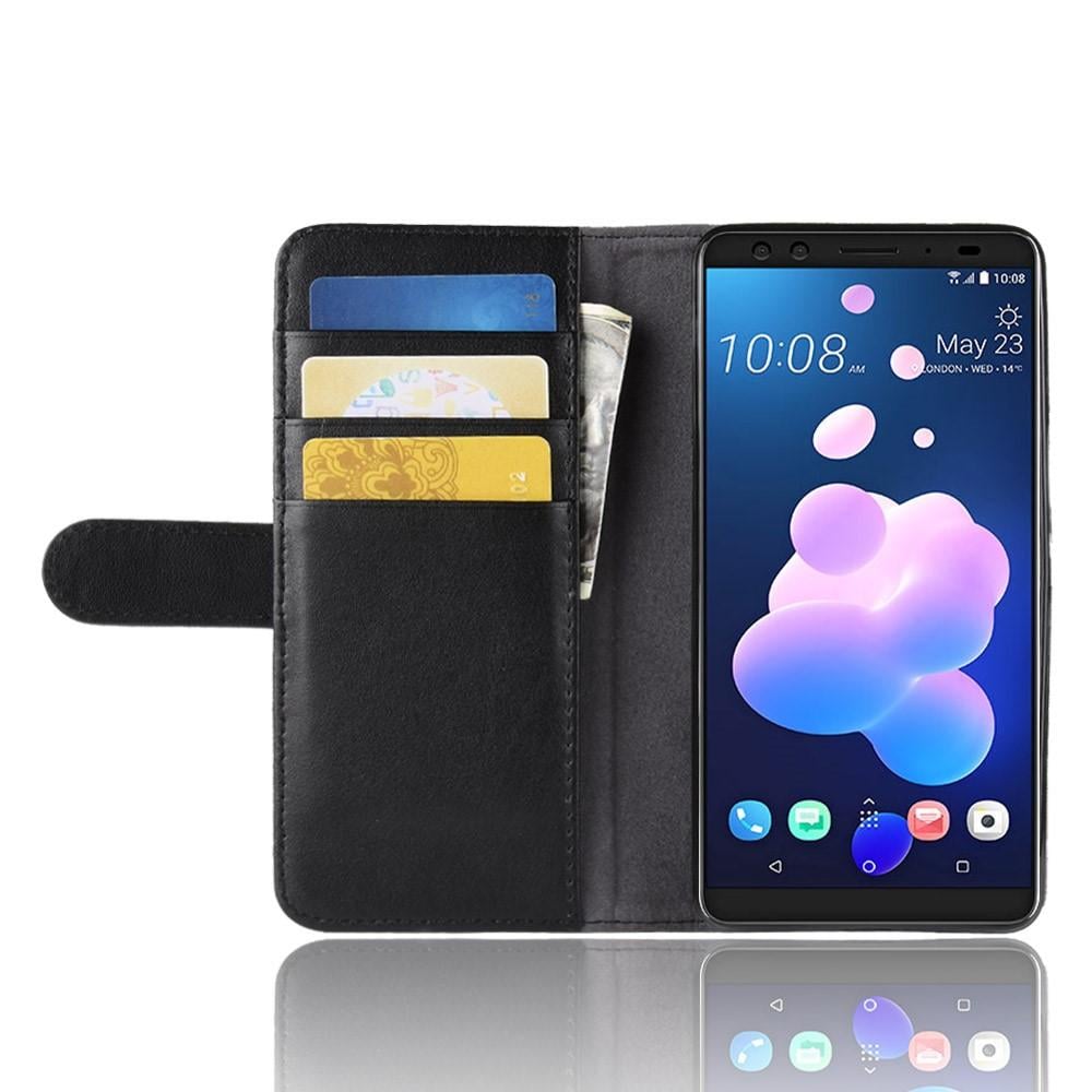 HTC U12+ Plånboksfodral i Äkta Läder, Svart