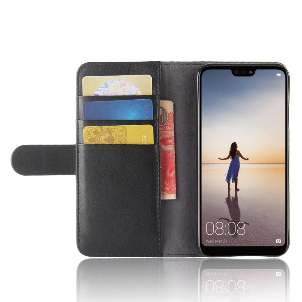 Huawei P20 Lite Plånboksfodral i Äkta Läder, svart
