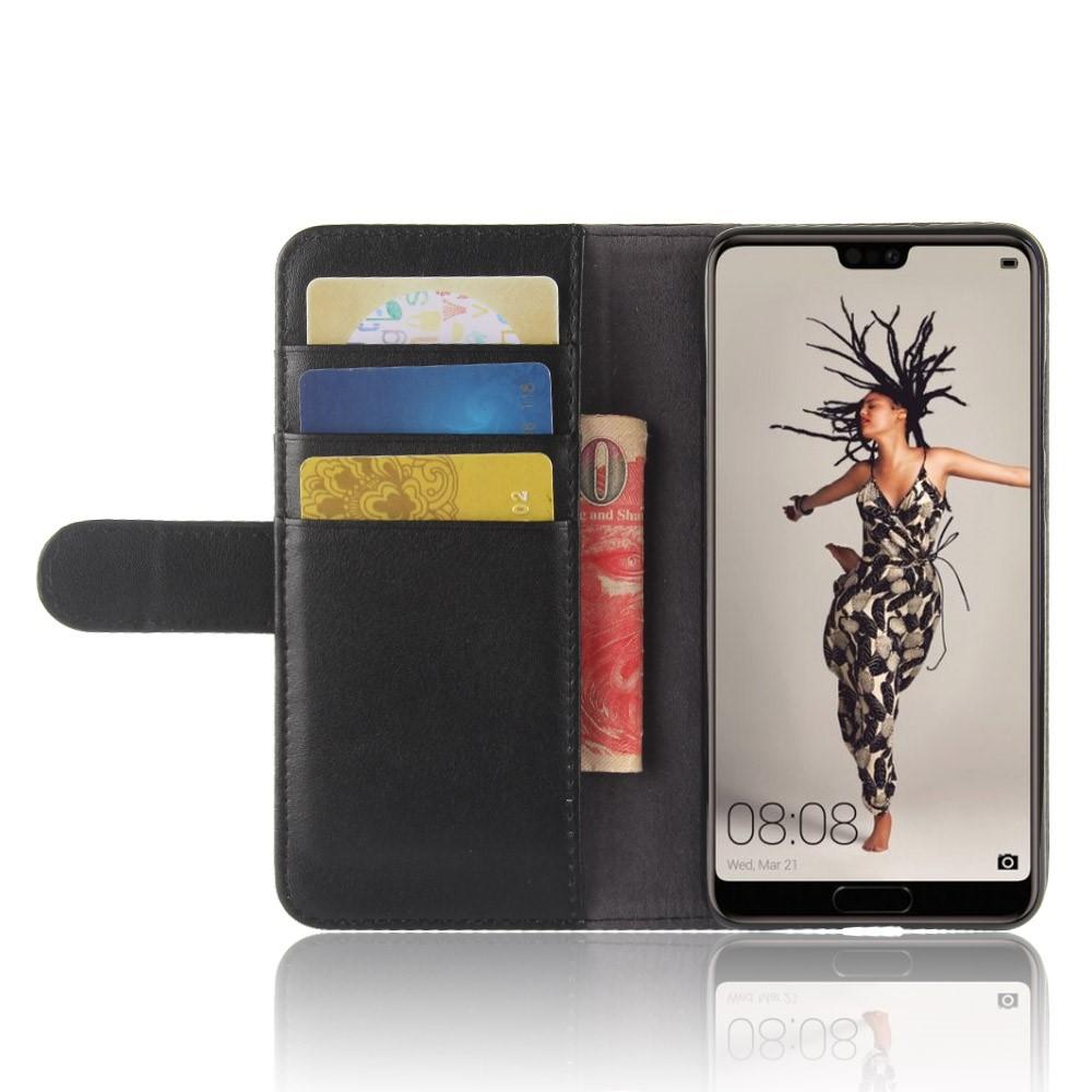Huawei P20 Plånboksfodral i Äkta Läder, svart