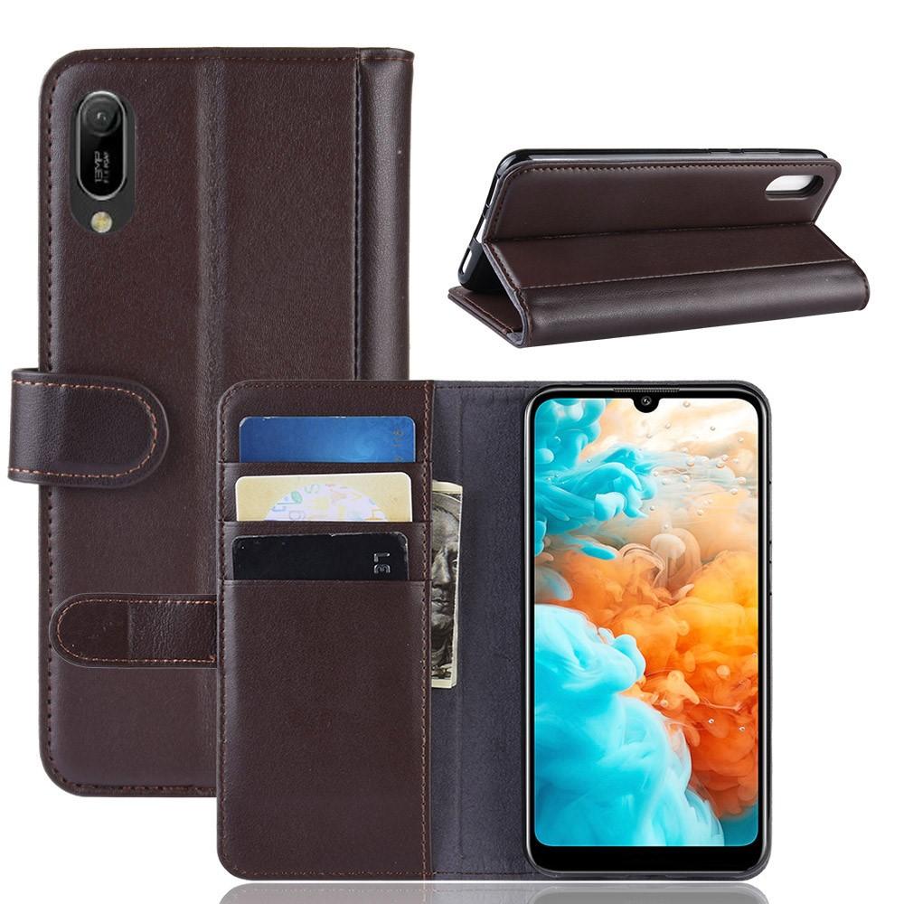 Huawei Y6 2019 Plånboksfodral i Äkta Läder, Brun