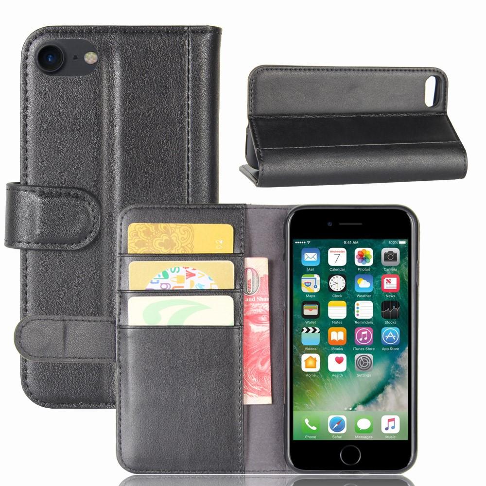 iPhone 7 Plus/8 Plus Plånboksfodral i Äkta Läder, svart