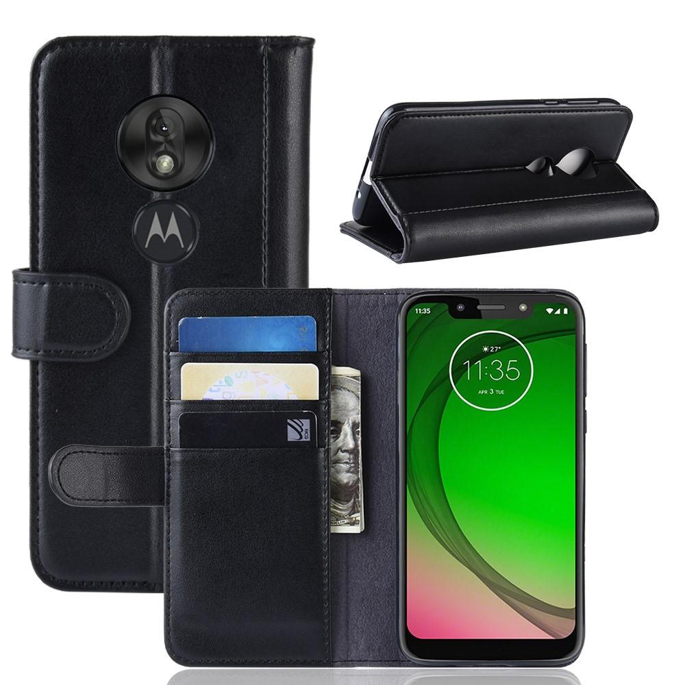 Motorola Moto G7 Play Plånboksfodral i Äkta Läder, Svart