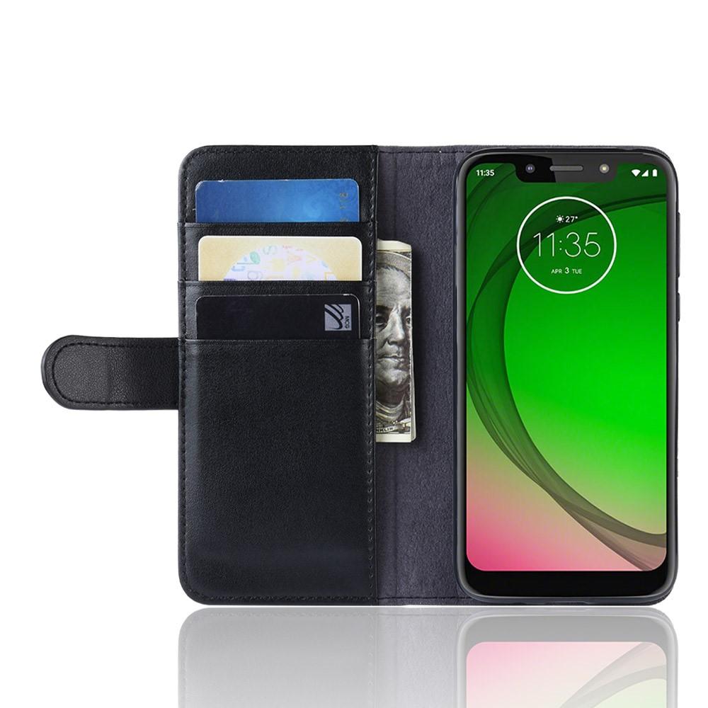 Motorola Moto G7 Play Plånboksfodral i Äkta Läder, Svart