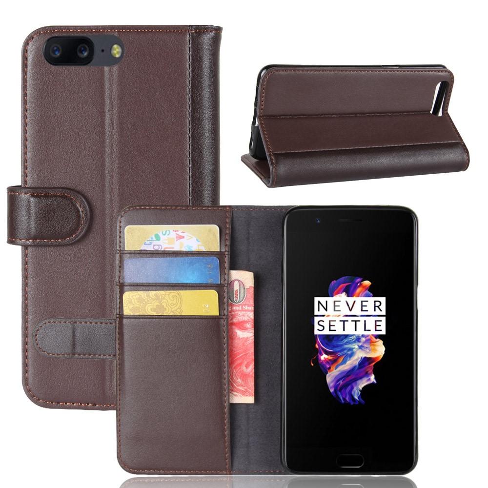  OnePlus 5 Plånboksfodral i Äkta Läder, Brun