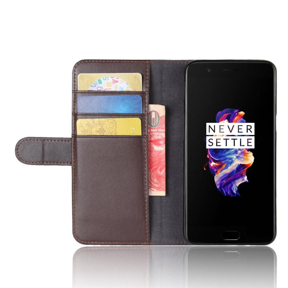 OnePlus 5 Plånboksfodral i Äkta Läder, brun
