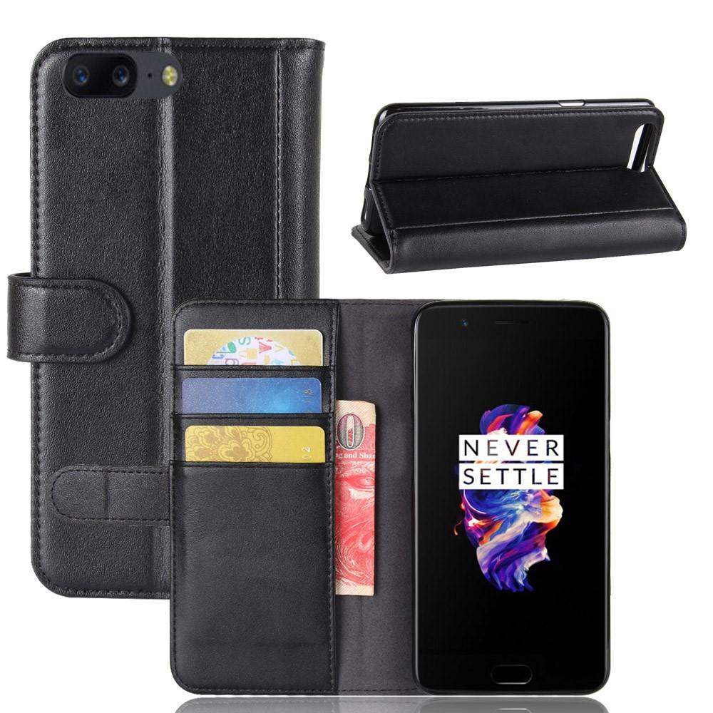 OnePlus 5 Plånboksfodral i Äkta Läder, svart